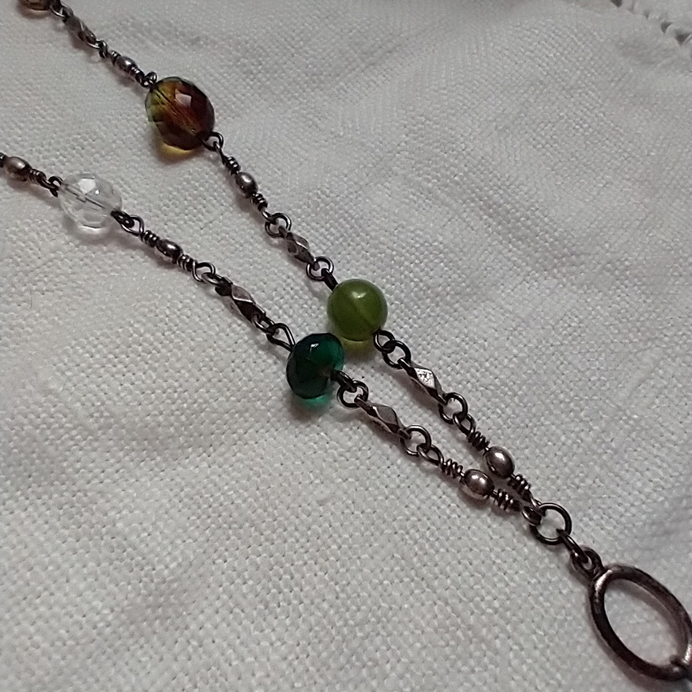 Vintage V-Drop Gunmetal Silver & Beaded Necklace